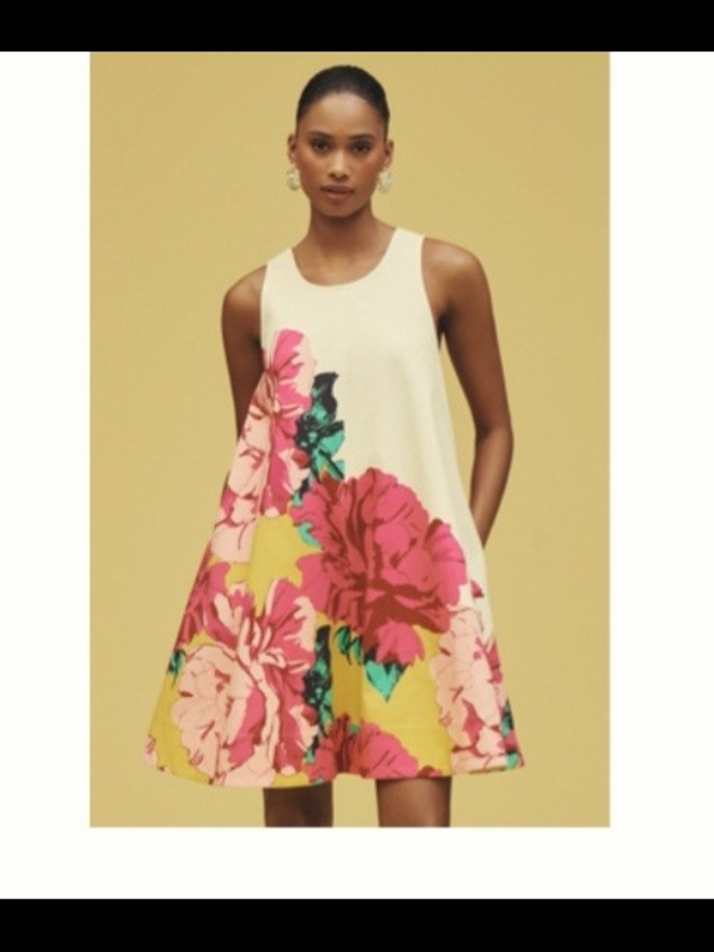 Maeve Cream Mini Dress with Pink Floral Print